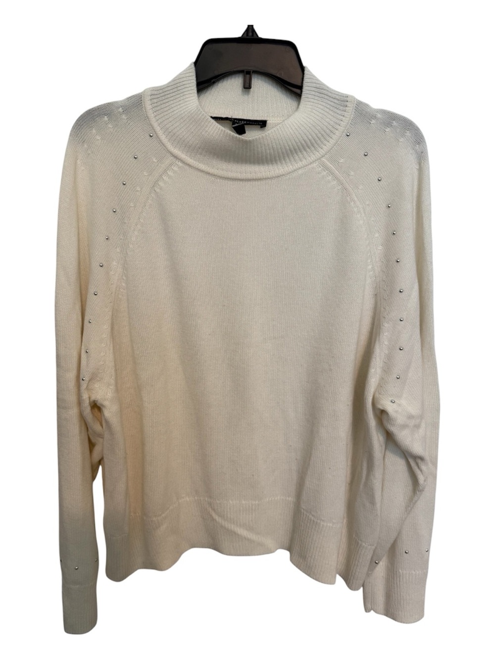 White House Black Market Cream Ribbed Mock Neck Sweater with Stud Detailing